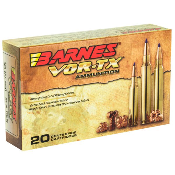 Barnes, VOR-TX, 300WIN, 165 Grain, Tipped Triple Shock X, Boat Tail, Lead Free, 20 Round Box