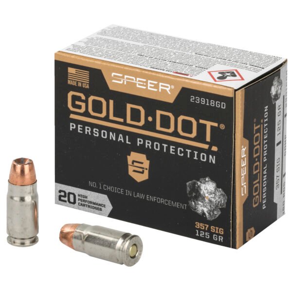 CCI23918GD_1_HR Speer Ammunition, Speer Gold Dot, 357 SIG, 125 Grain, Hollow Point