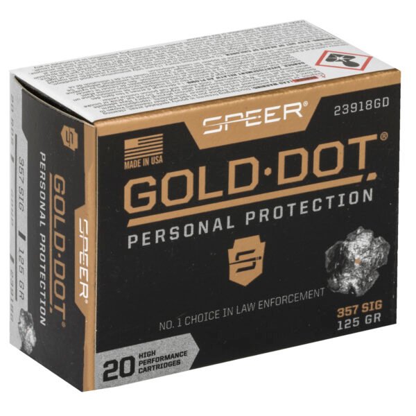 CCI23918GD_2_HR Speer Ammunition, Speer Gold Dot, 357 SIG, 125 Grain, Hollow Point
