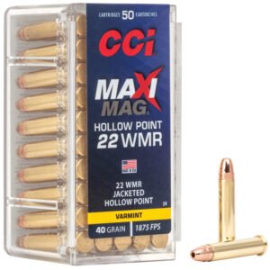 CCI Ammunition, Maxi-Mag, 22WMR, 40 Grain, Jacketed Hollow Point, 50 Round Box