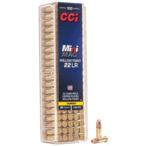 CCI Ammunition, Mini Mag, 22LR, 36 Grain, Gilded Lead Hollow Point, 100 Round Box
