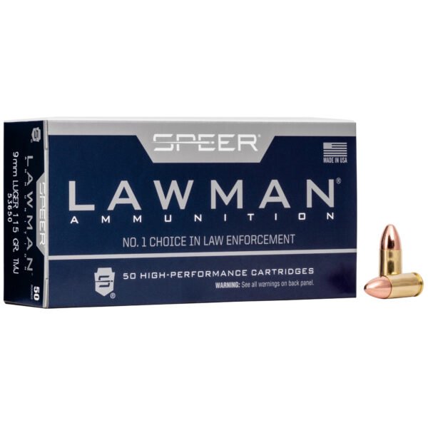 Speer Ammunition, Speer Lawman, 9mm, 115 Grain, Total Metal Jacket, 50 Round Box