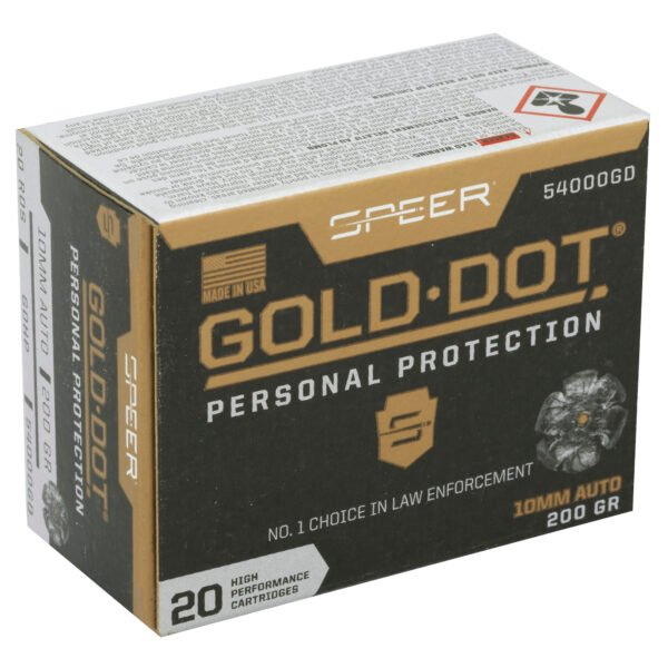 Speer Ammunition, Speer Gold Dot, Personal Protection, 10MM, 200 Grain, Hollow Point, 20 Round Box