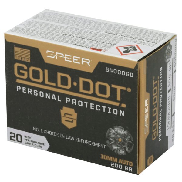 Speer Ammunition, Speer Gold Dot, Personal Protection, 10MM, 200 Grain, Hollow Point, 20 Round Box