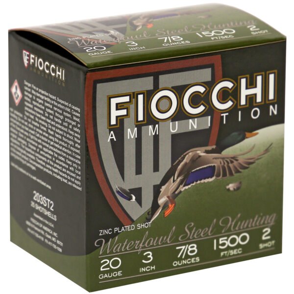 Fiocchi Ammunition, Flyway Steel, Waterfowl, 20 Gauge, 3", #2, Steel Shot