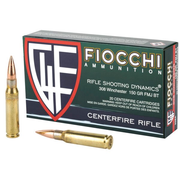 Fiocchi Ammunition, Rifle, 308 Winchester, 150 Grain, Full Metal Jacket Boat Tail