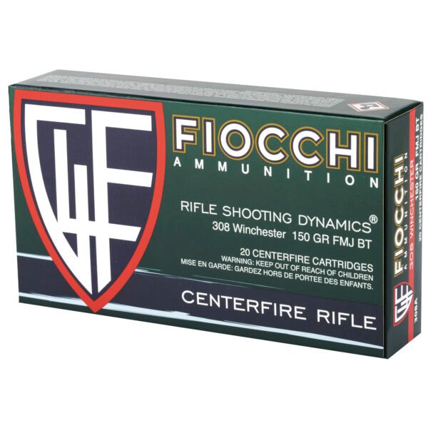 Fiocchi Ammunition, Rifle, 308 Winchester, 150 Grain, Full Metal Jacket Boat Tail