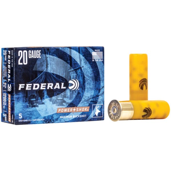 Federal, PowerShok, 20 Gauge, 2.75", 3 Buck, Max Dram, Buckshot, 20 Pellets,5 Round Box