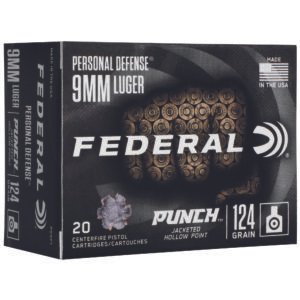 FEPD9P1_1_HR (1) Federal, Premium, Punch, 9MM, 124Gr, Jacketed Hollow Point, 20 Round Box