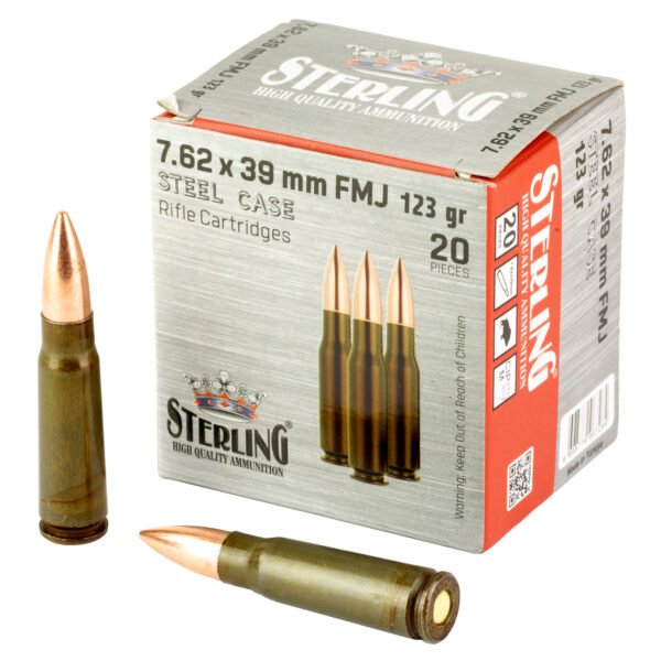 Sterling, 7.62X39mm, 123 Grain, Full Metal Jacket, Steel Cased, 20 Round Box