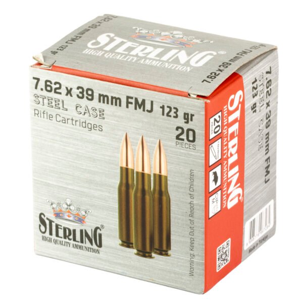 Sterling, 7.62X39mm, 123 Grain, Full Metal Jacket, Steel Cased, 20 Round Box