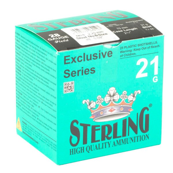 Sterling, Exclusive Series, 28 Gauge 2.75", #8, 21 Grain, 3/4 oz, Shot, 25 Round Box
