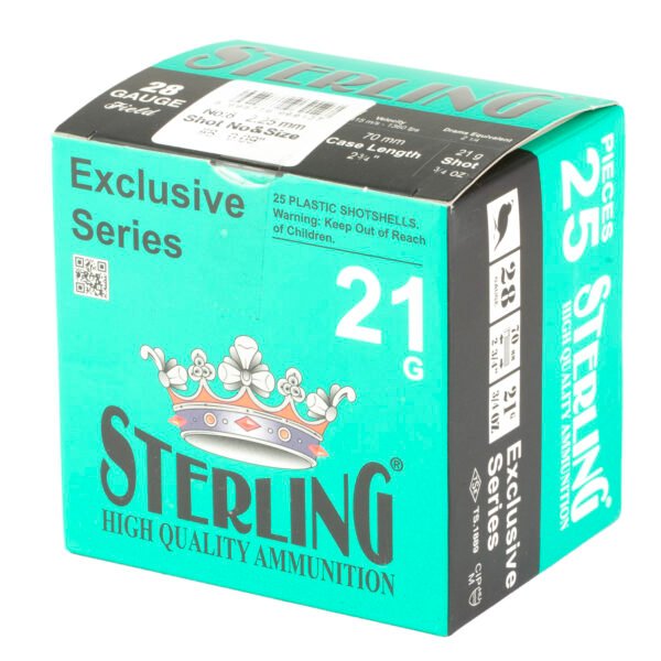 Sterling, Exclusive Series, 28 Gauge 2.75", #8, 21 Grain, 3/4 oz, Shot, 25 Round Box