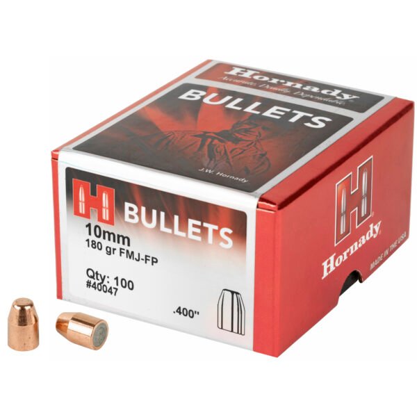 Hornady, FMJ-FP, .400 Diameter, 10MM, 180 Grain, Flat Nose, 100 Count
