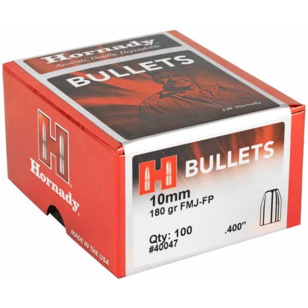 Hornady, FMJ-FP, .400 Diameter, 10MM, 180 Grain, Flat Nose, 100 Count