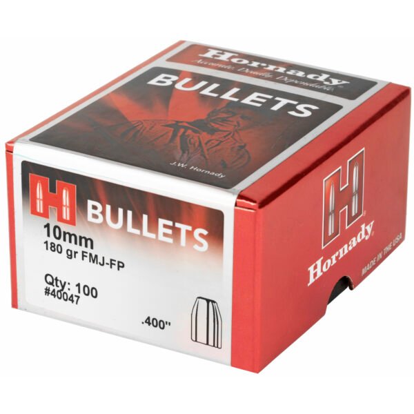 Hornady, FMJ-FP, .400 Diameter, 10MM, 180 Grain, Flat Nose, 100 Count