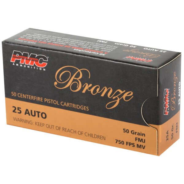 PMC Ammunition, Bronze, 25 ACP, 50 Grain, Full Metal Jacket, 50 Round Box