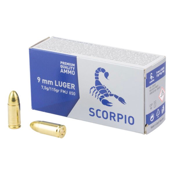 STVS9MM115F_1_HR STV Technology, Scorpio Ammo, 9MM, 115 Grain, Full Metal Jacket