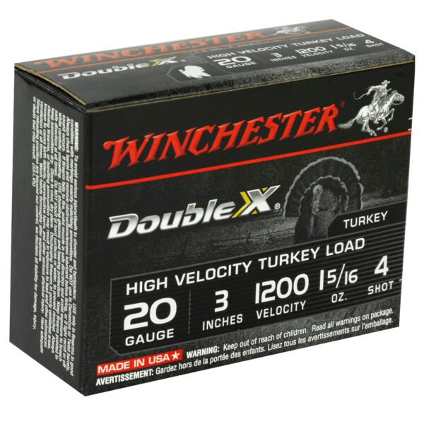 Winchester Ammunition, Double X High Velocity, Turkey, 20 Gauge, 3", #4, 1 5/16oz, 10 Round Box
