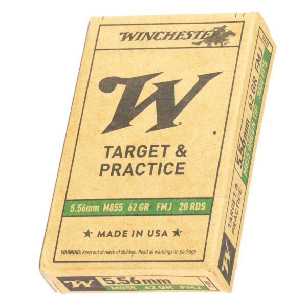 Winchester Ammunition, M855, 5.56 NATO, 62 Grain, Full Metal Jacket, Green Tip