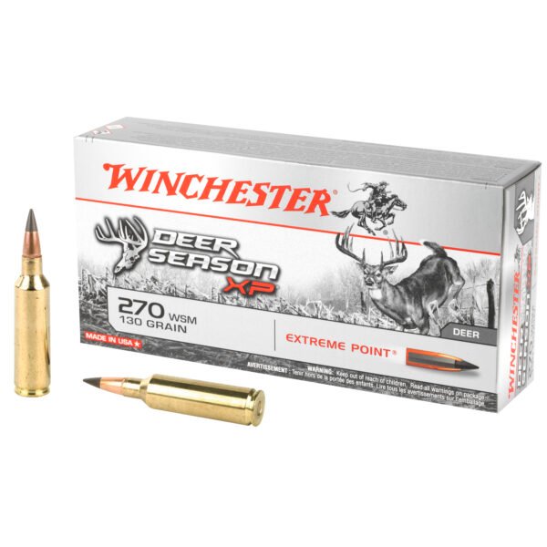 WNX270SDS_1_HR Winchester Ammunition, Deer Season, 270 WSM, 130 Grain, Extreme Point Polymer Tip, 20 Round Box