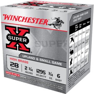 Winchester Ammunition, SUPER X, HIGH BRASS, 28 Gauge 2.75", #6, 3/4 oz, Lead Shot, 25 Round Box