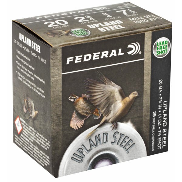 Federal, Upland Steel, 20 Gauge 2.75", #7.5 , 7/8 oz., Steel Shot, 25 Round Box