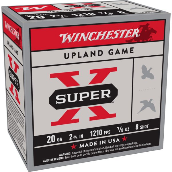 Winchester Ammunition, Super-X, 20 Gauge, 2.75", Game Load, #8, 0.875oz, Shotshell, 25 Round Box