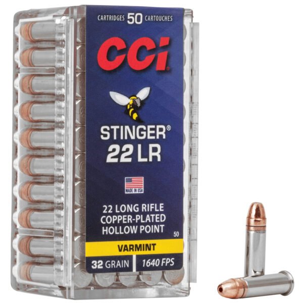 CCI Ammunition, Stinger, 22LR, 32 Grain, Gilded Lead Hollow Point, 50 Round Box